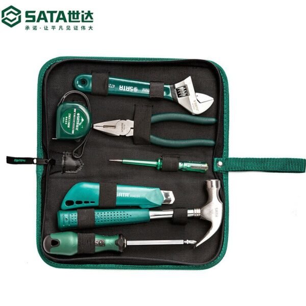 طقم عدة 7 قطع (مفتاح فرنساوي, 2 مفك, كماشة, شاكوش, كاتر,متر قياس) ماركة ساتا 06001‏